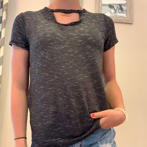 Large Girls Black Tee with White Pinstripes